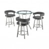 Armen Living Naomi and Lorin 4-Piece Counter Height Dining Set in Brushed Stainless Steel and Grey Faux Leather 001