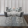 Armen Living Naomi and Livingston 5-Piece Counter Height Dining Set in Brushed Stainless Steel and Grey Faux Leather