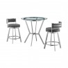 Armen Living Naomi & Roman Counter Height Dining Set in Brushed Stainless Steel and Grey Faux Leather 001