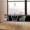 Armen Living Naomi & Roman Counter Height Dining Set in Brushed Stainless Steel and Grey Faux Leather