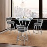 Armen Living Naomi and Roman 4-Piece Counter Height Dining Set in Brushed Stainless Steel and Grey Faux Leather