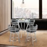 Armen Living Naomi and Roman 5-Piece Counter Height Dining Set in Brushed Stainless Steel and Grey Faux Leather