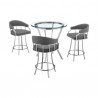Armen Living Naomi and Valerie 4-Piece Counter Height Dining Set In Brushed Stainless Steel and Grey Faux Leather 002