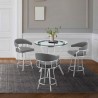 Armen Living Naomi and Valerie 4-Piece Counter Height Dining Set In Brushed Stainless Steel and Grey Faux Leather