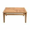 Armen Living Arno Outdoor 3 Piece Teak Wood Seating Set in Charcoal Olefin- Table Front View