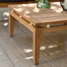 Armen Living Arno Outdoor 3 Piece Teak Wood Seating Set in Charcoal Olefin- Table Lifestyle
