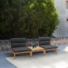 Armen Living Arno Outdoor 3 Piece Teak Wood Seating Set in Charcoal Olefin