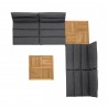 Armen Living Arno Outdoor 6 Piece Teak Wood Seating Set in Charcoal Olefin Top View