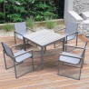 Armen Living Bistro Outdoor Patio Dining Chair In Grey Powder Coated Finish With Grey Sling Textilene And Grey Wood Accent Arms - Set of 2