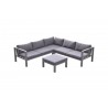 Cliff Outdoor Patio Aluminum Sectional in Grey Powder Coated Finish with Grey Fabric Cushions - Front with White BG