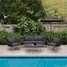 Armen Living Ipanema Outdoor 4 Piece Rope and Teak Sofa Seating Set with Dark Grey Olefin in Dark Gray | Fiber