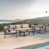 Armen Living Nofi 4 piece Outdoor Patio Set In Charcoal/Gray Finish With Taupe/Gray Cushions And Teak Wood