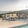 Armen Living Nofi 4 piece Outdoor Patio Set In Charcoal/Gray Finish With Taupe/Gray Cushions And Teak Wood - Armen Living Nofi 4 piece Outdoor Patio Set In Charcoal/Gray Finish With Taupe/Gray Cushions And Teak Wood