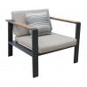 Nofi Outdoor Patio Chair in Charcoal Finish with Taupe Cushions and Teak Wood - Angled