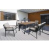 Nofi Outdoor Patio Dining Table in Charcoal Finish with Taupe Cushions - Lifestyle
