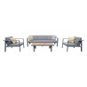 Nofi 4 piece Outdoor Patio Set in Grey Finish with Grey Cushions and Teak Wood 