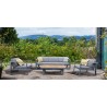 Nofi 4 piece Outdoor Patio Set in Grey Finish with Grey Cushions and Teak Wood - Lifestyle