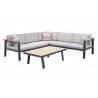 Nofi Outdoor Patio Sectional Set in Charcoal Finish with Taupe Cushions and Teak Wood