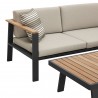 Nofi Aluminum and Teak Wood Outdoor Sectional Sofa in Charcoal and Taupe