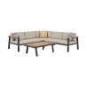 Nofi Aluminum and Teak Wood Outdoor Sectional Sofa in Charcoal and Taupe