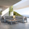 Armen Living Nofi 4 piece Outdoor Patio Set In Charcoal/Gray Finish With Taupe/Gray Cushions And Teak Wood 09