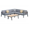 Nofi Outdoor Patio Sectional Set in Grey Finish with Grey Cushions and Teak Wood