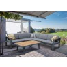 Nofi Outdoor Patio Sectional Set in Grey Finish with Grey Cushions and Teak Wood - Lifestyle
