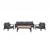Armen Living Palau 4 Piece Outdoor Sofa Set in Dark Grey with Natural Teak Wood Accent Top- Set View