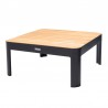 Armen Living Portals Outdoor 3 Piece Sofa Set in Black Finish with Natural Teak Wood Top Accent Table Side