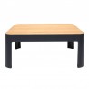 Armen Living Portals Outdoor 3 Piece Sofa Set in Black Finish with Natural Teak Wood Top Accent Table Front