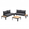 Armen Living Portals Outdoor 3 Piece Sofa Set in Black Finish with Natural Teak Wood Top Accent Set View