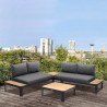 Armen Living Portals Outdoor 4 Piece Sofa set in Black Finish with Natural Teak Wood