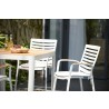 Armen Living Portals 5 Piece Outdoor Patio Aluminum Bar Set with Natural Teak wood Accent Top in Light Matte Sand Finish