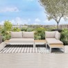 Armen Living Portals Outdoor 3 Piece Sofa Set in Light Matte Finish with Natural Teak Wood Top Accent