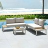 Armen Living Portals Outdoor 4 Piece Sofa set in Matte Sand Finish with Natural Teak Wood