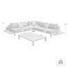 Armen Living Polo 4 piece Outdoor Sectional Set with Dark Gray Cushions and Modern Accent Pillows - With Dimensions