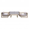 Armen Living Paradise 4 Piece Outdoor Light Eucalyptus Wood Sofa Seating Set with Grey Cushions- Set