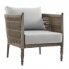 Armen Living Safari 4 Piece Outdoor Aluminum and Rope Seating Set with Grey Cushions- Chair Side View