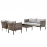 Armen Living Safari 4 Piece Outdoor Aluminum and Rope Seating Set with Grey Cushions- Set View
