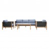 Armen Living Sienna 4 Piece Acacia Wood Outdoor Sofa Seating Set with Teak Finish and Grey Cushions01