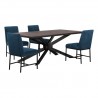 Armen Living Pirate Velvet Napoli 5 Piece Modern Dining Set Blue Chair Set