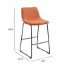 Smart Barstool in Burnt Orange - Seat Dimensions