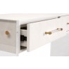 Essentials For Living Sonia Shagreen Console Table - Pearl Shagreen Lucite Brushed Brass - Closeup Side Drawer Opened  Angle