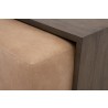 Essentials For Living Dovetail Upholstered Coffee Table in Ivanhoe Toast, Burnished Brown Acacia - Closeup Angle