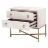 Strand Shagreen 2-Drawer Nightstand in White Shagreen - Angled with Opened Drawer