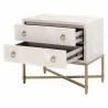 Strand Shagreen 2-Drawer Nightstand in White Shagreen - Angled with Opened Drawer - Strand Shagreen 2-Drawer Nightstand in White Shagreen - Angled with Opened Drawer
