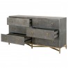 Strand Shagreen 6-Drawer Double Dresser in Gray Shagreen - Angled with opened Dresser