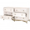 Strand Shagreen 6-Drawer Double Dresser in White Shagreen - Angled with Opened Drawers