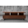 Furnitech 70” Mid-Century Modern TV Stand Media Console for Flat Screen and Audio Video Installations with a cognac finish over Brazilian cherry veneers and solid black cherry wood legs - Front Angle