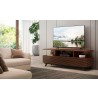 Furnitech 70” Mid-Century Modern TV Stand Media Console for Flat Screen and Audio Video Installations with a cognac finish over Brazilian cherry veneers and solid black cherry wood legs - Lifestyle